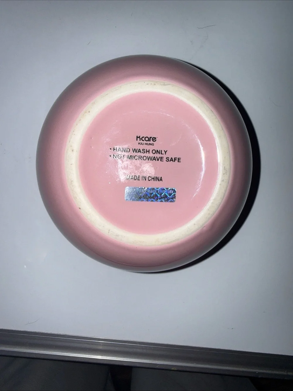 Kcare Pink & White Stoneware Bowl w Bunny in the Center See Pics For Measurement